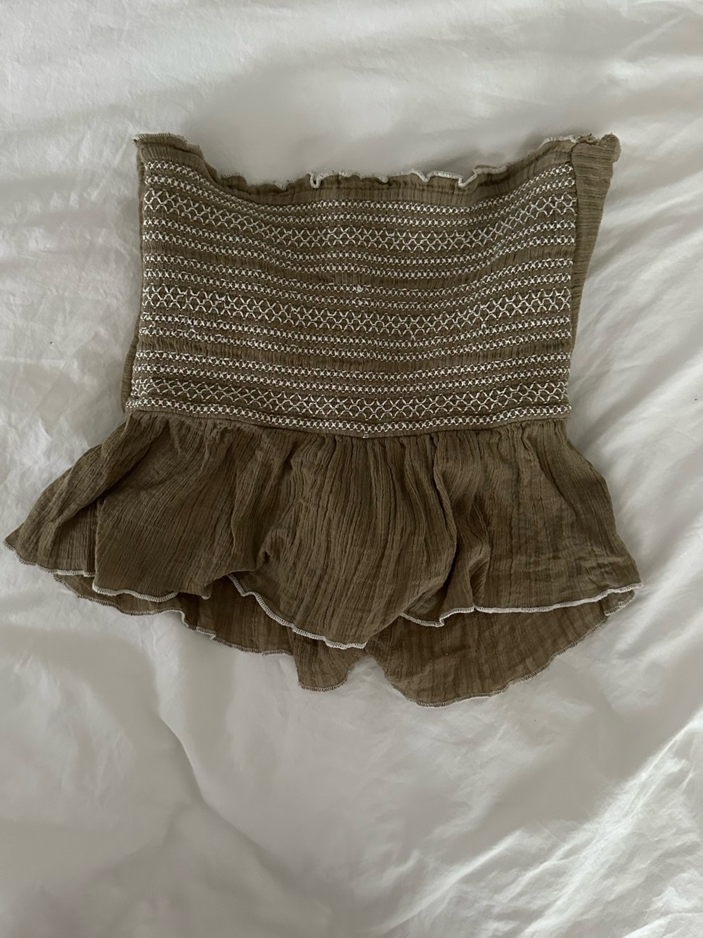 Free People Olive Smocked Tiered Top